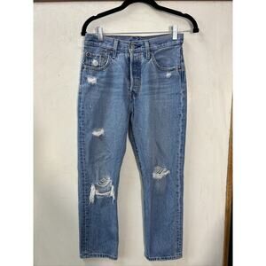 Levi's 501 Jeans Thrashed 25x26 Blue Light Wash Premium Denim Classic Distressed